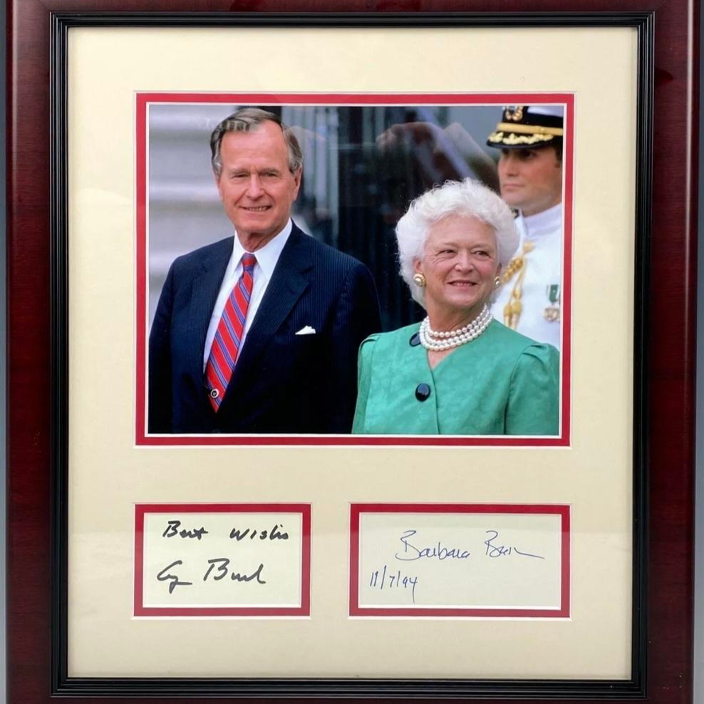 George HW Bush and Barbara Bush signed, framed signatures 13x15 - JSA COA w/full letter of authenticity